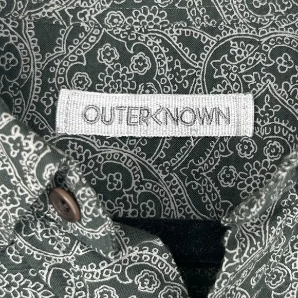 Outerknown Studio Shirt Men M Green Paisley Hawaiian Short Sleeve Button Cotton - Picture 3 of 12
